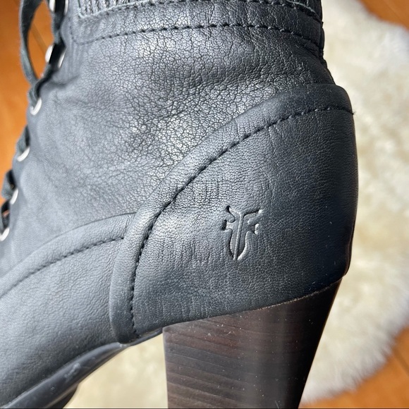 FRYE Mimi Black Leather Lace Up Heeled Boot - Picture 3 of 5